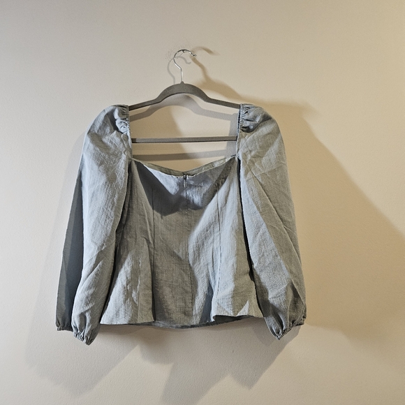 Womens Dusty Blue Zip Up Bustier Top with Elastic Sleeves - Picture 4 of 5